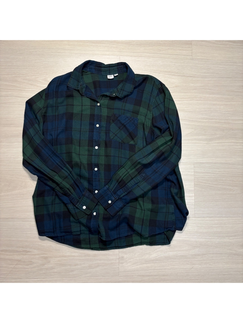 cabincore indie GAP green navy blackwatch plaid long sleeve flannel shirt XXL
